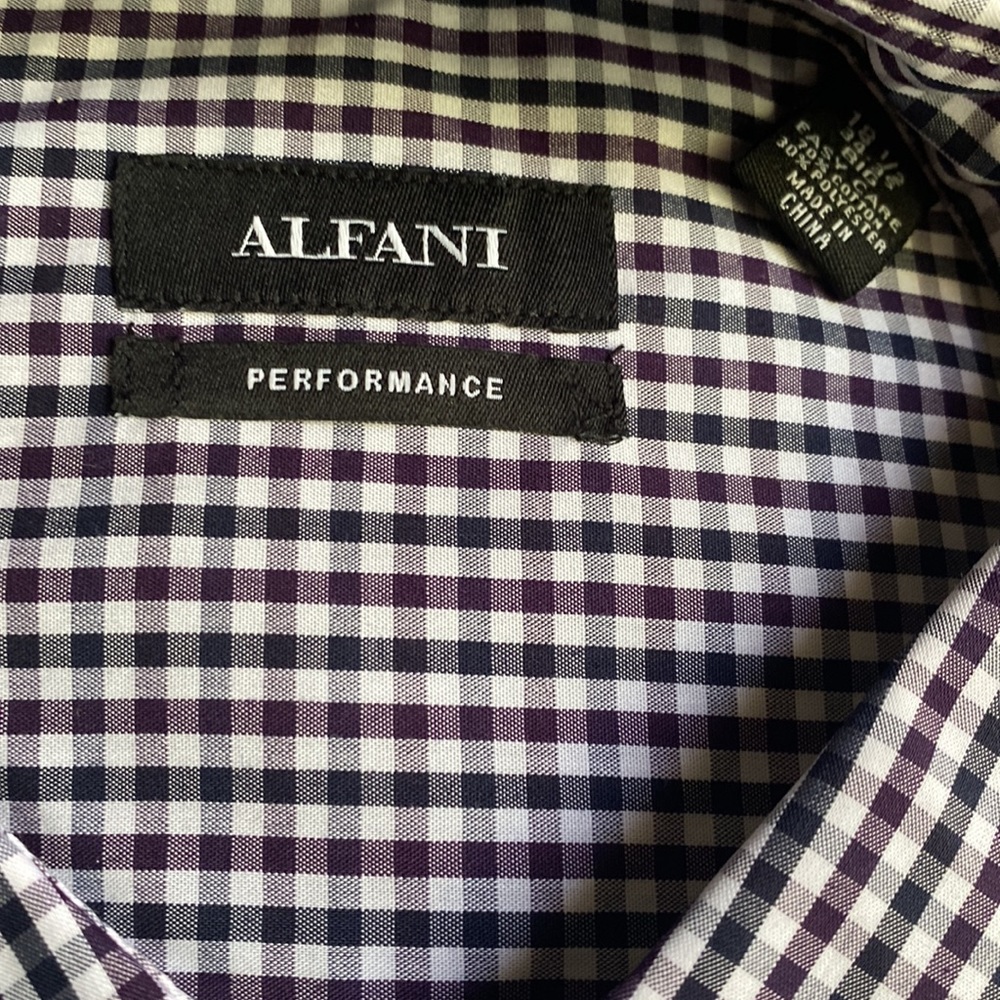 New Alfani plaid dress shirt black purple white Big Mens size 18 1/2 34-35 - Picture 3 of 5